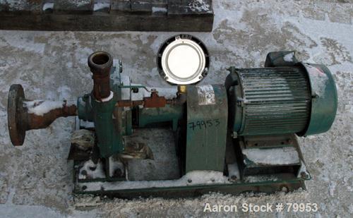 USED: ITT Marlow centrifugal pump, model 1 1/4.9SLS, carbon steel. 2" inlet, 1 1/4" outlet, 9.375" diameter impeller. Driven by a 3 hp, 3/60/230/460 volt, 1750 rpm motor. Base mounted.
