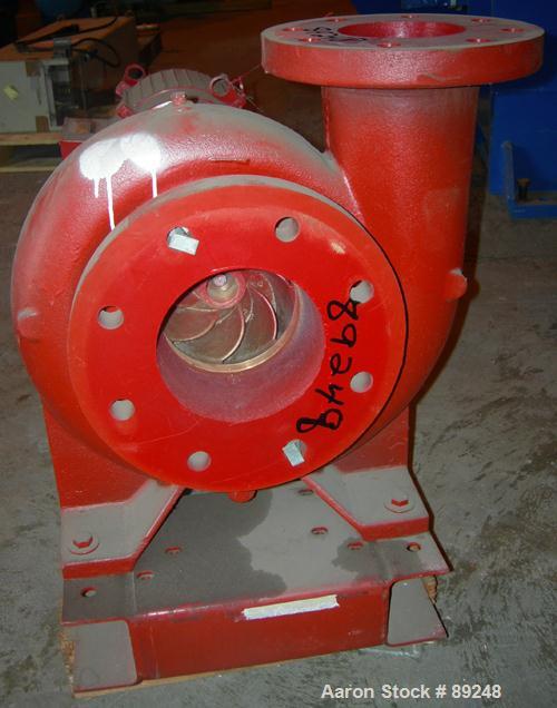 Used ITT Bell & Gossett Centrifugal Pump, model 5BC-7BF, carbon steel. 6" inlet, 5" outlet. Approximate capacity 650 gallons per minute at 30' head. Driven by a 7.5 hp, 3/60/230/460 volt, 1745 rpm mo...