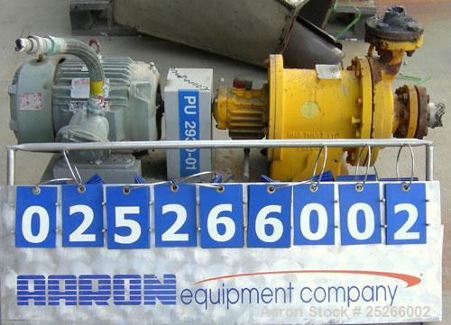 Used Kontro Sealless Centrifugal Pump, Model HS1DL, carbon steel. Rated 85 gallons per minute at 117' head at 275 psi at 3600 rpm. Impeller diameter 6''. 2'' inlet, 1 1/2'' outlet. Driven by a 7.5 hp...