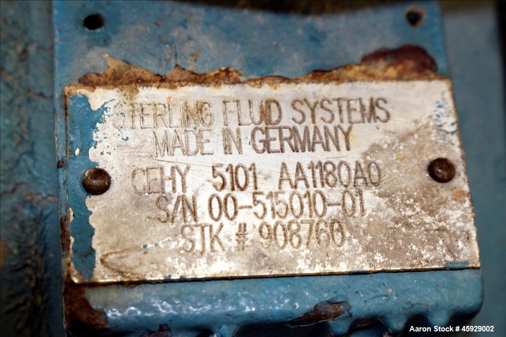 Used Sihi/Sterling Centrifugal Pump, Model CEHY-5101-AA1180A0, Carbon Steel. Approximate 84 gallons per minute at 60 feet total head. 4" inlet, 2" outlet. Driven by 5hp, 3-60/200/230/400/460/575/600 ...