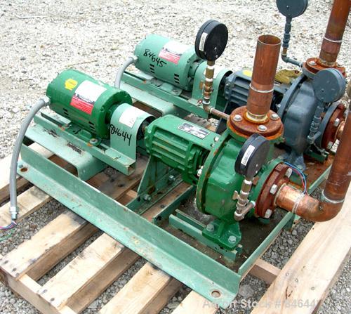 Used Taco Centrifugal Pump, Model FM1208, Carbon Steel. 2-1/2" Inlet, 2" outlet. Approximate capacity 35 gallons per minute at 65' head. Driven by a 1-1/2 hp, 3/60/230/460 volt, 1730 rpm motor. Base ...