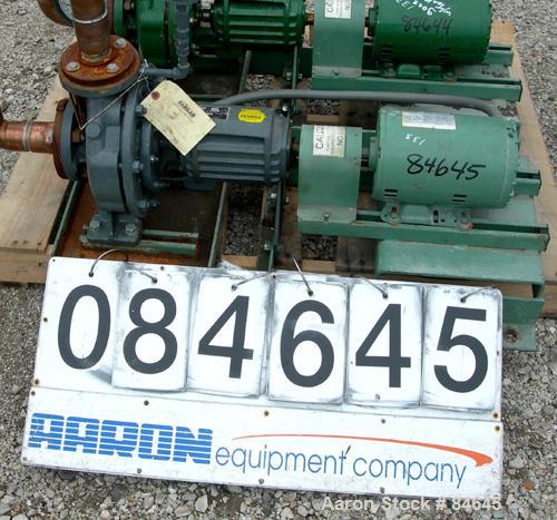 Used Taco Centrifugal Pump, Model FM1208, Carbon Steel. 2-1/2" Inlet, 2" outlet. Approximate capacity 35 gallons per minute at 65' head. Driven by a 1-1/2 hp, 3/60/230/460 volt, 1730 rpm motor. Base ...