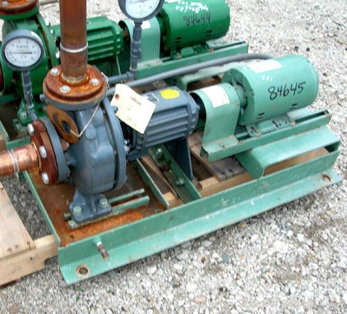 Used Taco Centrifugal Pump, Model FM1208, Carbon Steel. 2-1/2" Inlet, 2" outlet. Approximate capacity 35 gallons per minute at 65' head. Driven by a 1-1/2 hp, 3/60/230/460 volt, 1730 rpm motor. Base ...