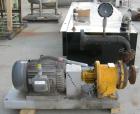Used Kontro Sealless Centrifugal Pump, Model HC2DM, carbon steel. Rated 80 gallons per minute at 140' head at 275 psi at 3600 rpm. Impeller diameter 6.625''. 3'' inlet, 2'' outlet. Driven by a 15 hp,...