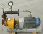Used Kontro Sealless Centrifugal Pump, Model HC2DM, carbon steel. Rated 80 gallons per minute at 140' head at 275 psi at 3600 rpm. Impeller diameter 6.625''. 3'' inlet, 2'' outlet. Driven by a 15 hp,...