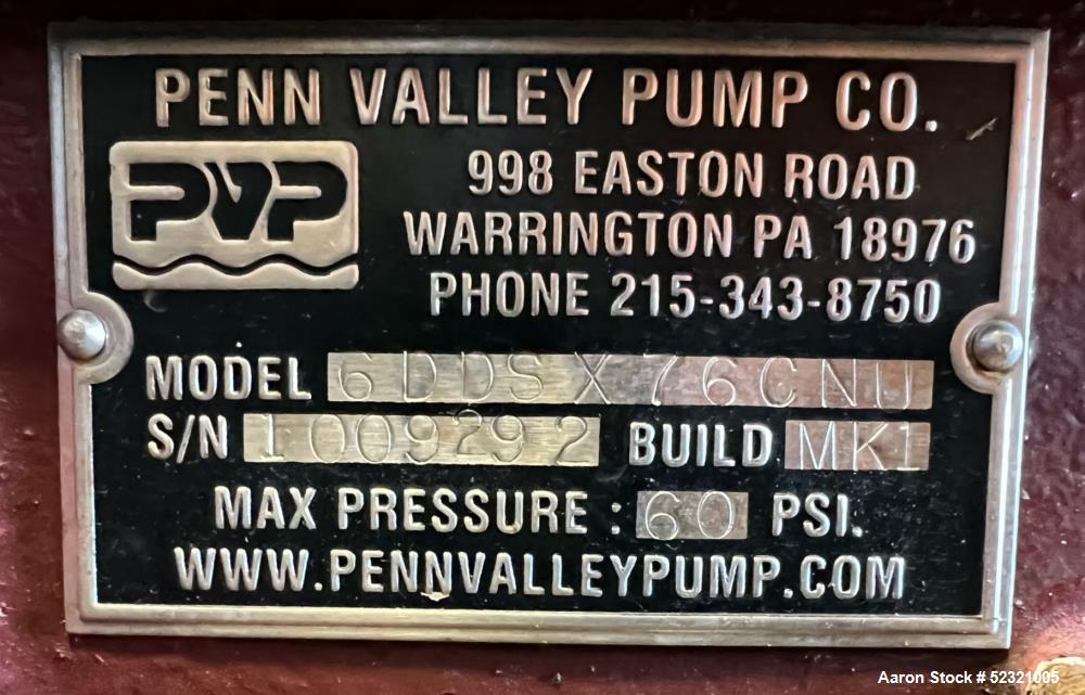 Penn Valley Pump Company Double Disc Sludge and Slurry Pump, Model 6DDSX76 CNU