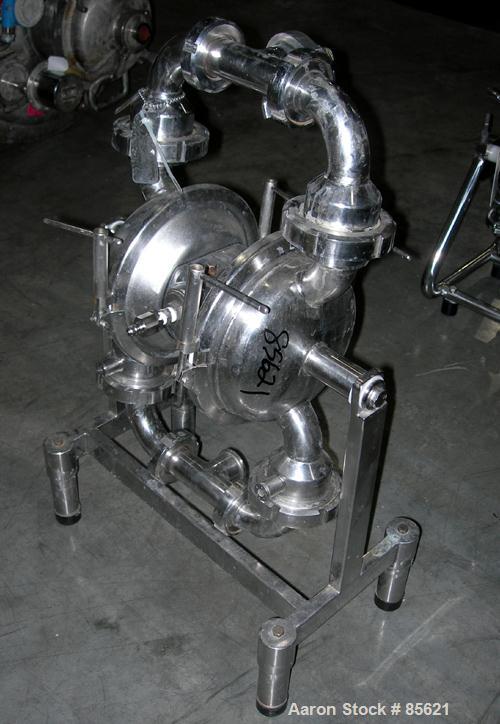 USED: Depa air powered diaphragm pump, model DH40-UL-P-T-T, 316L stainless steel. Rated 17 gallons per minute, (.98") max solids handling, 100 psi. 1-1/2" tri clamp inlet/outlet. Serial# 427877-11.
