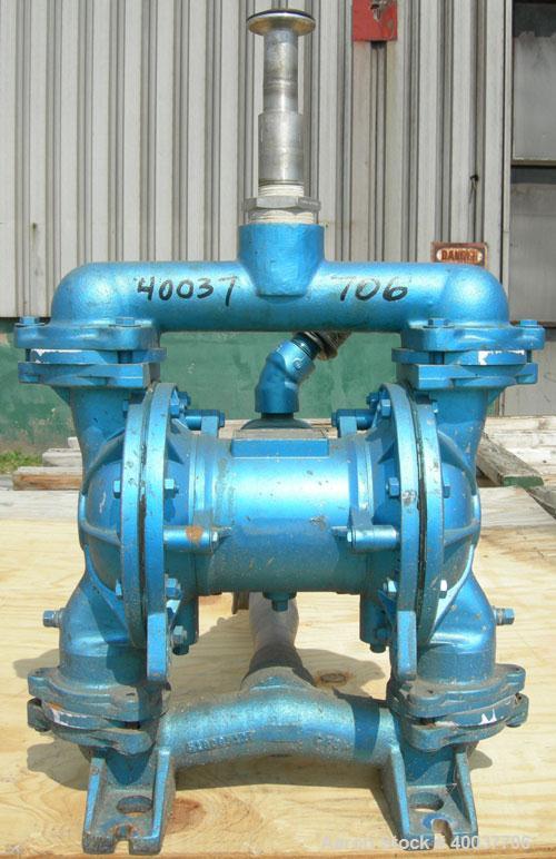 Used Sandpiper Diaphragm Pump, Model EB 1 1/2-SM, Type TGN-1-S, 316 Stainless Steel. 65 gallons per minute max capacity, max solids size 1/4". 1 1/2" inlet/outlet.