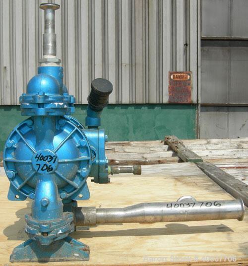 Used Sandpiper Diaphragm Pump, Model EB 1 1/2-SM, Type TGN-1-S, 316 Stainless Steel. 65 gallons per minute max capacity, max solids size 1/4". 1 1/2" inlet/outlet.