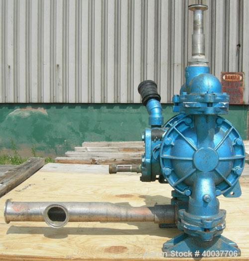 Used Sandpiper Diaphragm Pump, Model EB 1 1/2-SM, Type TGN-1-S, 316 Stainless Steel. 65 gallons per minute max capacity, max solids size 1/4". 1 1/2" inlet/outlet.