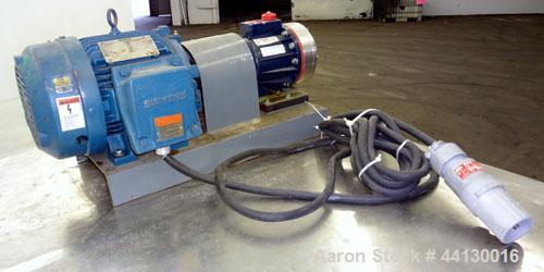 Used Hydra-Cell Diaphragm Pump, Model D10SLSJHEEMG, 316L  Stainless Steel. Maximum flow 6 gallons per minute. 1" NPT Inlet, approximate 3/4" NPT outlet. Driven by a 5hp, 3/60/230/460 volt, 1770 rpm m...