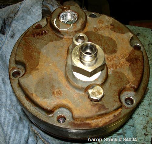 USED: Hydra-Cell Slurry Diaphragm Pump, model D10, 316 stainless steel. 1" NPT inlet/outlet, approximately 7.8 gallons per minute. Driven by a 1 hp, 3/60/230/460 volt, 1750 rpm gearmotor, ratio 9.5:1...