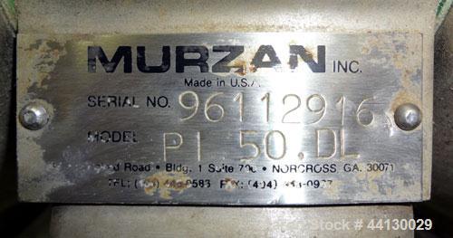 Used Murzan Sanitary Diaphragm Pump, Model PI 50 DL, 304 Stainless Steel. Approximate 100 gallons per minute at 40 psig requires 75 psi and 82 scfm. 6” Maximum partial size. 2” Tri-clamp inlet/outlet...