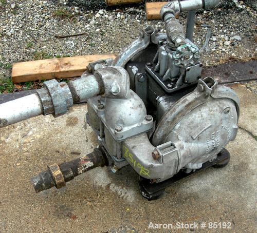 Used Sandpiper Air Powered Double Diaphragm Pump, Model SB1 1/2-A, Aluminum. Rated 0-90 gallons per minute, 1/4" max solids handling, 125 psi. 2" NPT inlet/outlet.