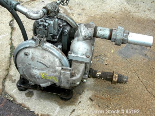 Used Sandpiper Air Powered Double Diaphragm Pump, Model SB1 1/2-A, Aluminum. Rated 0-90 gallons per minute, 1/4" max solids handling, 125 psi. 2" NPT inlet/outlet.