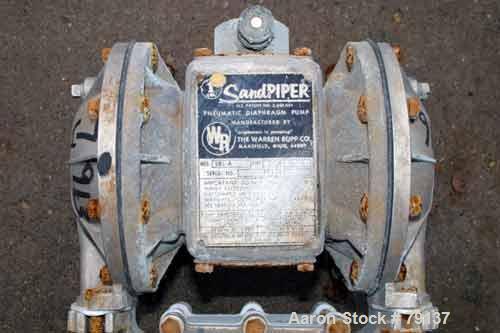 USED: Sandpiper air powered double diaphragm pump, 316 stainlesssteel, model SB1A, type SGN-1-SS. Capacity up to 42 gpm, maxdischarge pressure of 125 psi/8.6 bar, 1" NPT inlet/outlet.