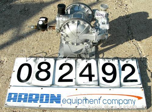USED: Sandpiper air powered double diaphragm pump, model SB1-A, type SGN-4-SS, 316 stainless steel. Rated 42 gallons per minute, 1/4" max solids handling, 125 psi. 1" inlet/outlet.