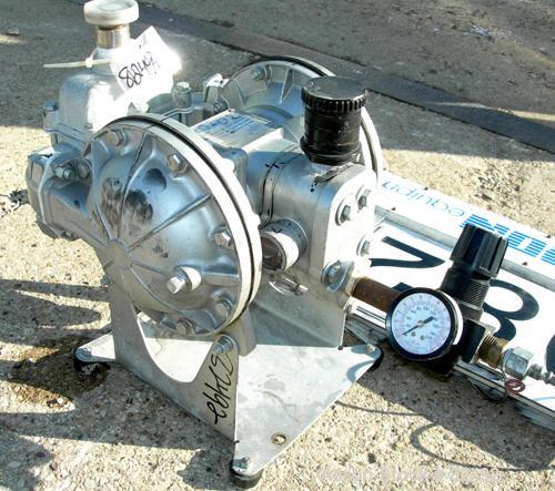 USED: Sandpiper air powered double diaphragm pump, model SB1-A, type SGN-4-SS, 316 stainless steel. Rated 42 gallons per minute, 1/4" max solids handling, 125 psi. 1" inlet/outlet.