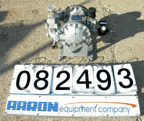 USED: Sandpiper air powered double diaphragm pump, model SB1-A, type SGN-4-SS, 316 stainless steel. Rated 42 gallons per minute, 1/4" max solids handling, 125 psi. 1" inlet/outlet.