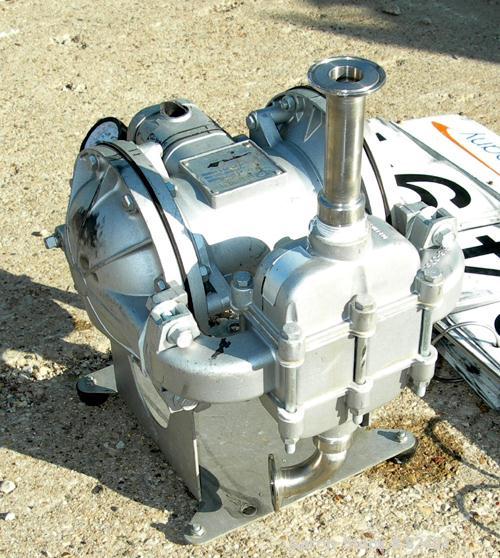 USED: Sandpiper air powered double diaphragm pump, model SB1-A, type SGN-4-SS, 316 stainless steel. Rated 42 gallons per minute, 1/4" max solids handling, 125 psi. 1" inlet/outlet.