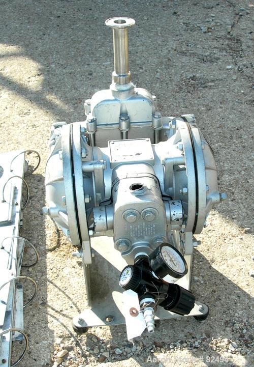 USED: Sandpiper air powered double diaphragm pump, model SB1-A, type SGN-4-SS, 316 stainless steel. Rated 42 gallons per minute, 1/4" max solids handling, 125 psi. 1" inlet/outlet.