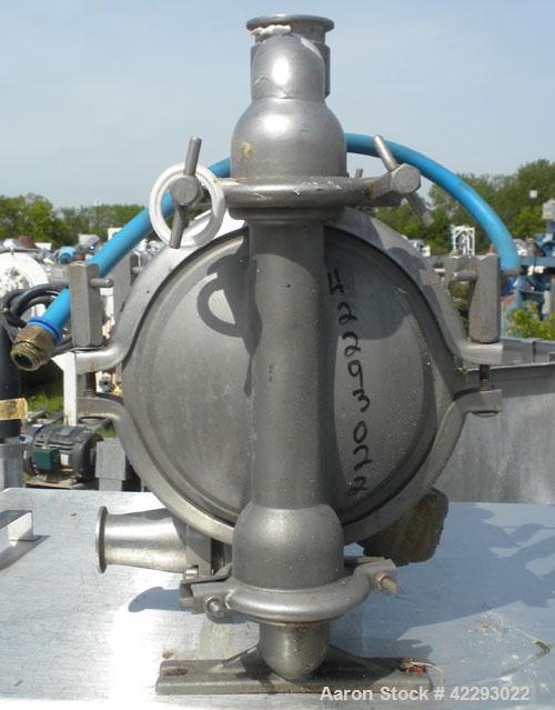Used Versa-Matic Tool Air Powered Diaphragm Pump, Model V125F VTTFVT, 316 L Stainless Steel. Rated approximately 0-138 gallons per minute, 1/4" maximum solids handling, 120 psi, 2" tri-clamp inlet/ou...