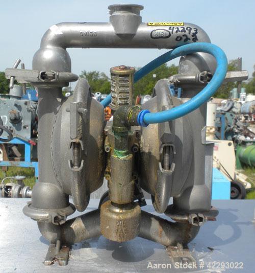 Used Versa-Matic Tool Air Powered Diaphragm Pump, Model V125F VTTFVT, 316 L Stainless Steel. Rated approximately 0-138 gallons per minute, 1/4" maximum solids handling, 120 psi, 2" tri-clamp inlet/ou...