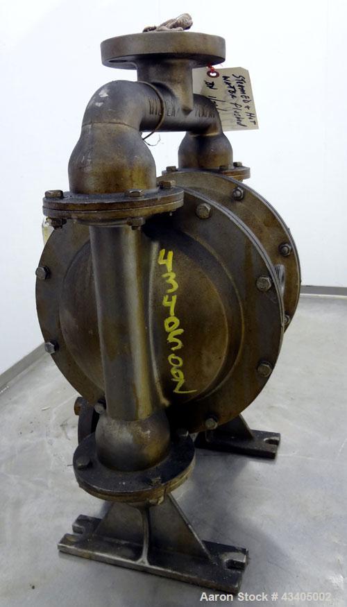 Used Wilden Air Operated Double Diaphragm Pump, Model M4, 316 Stainless Steel. Rated approximate 70 gallons per minute, 3/16” maximum solids handling. 1-1/2” Inlet/outlet.