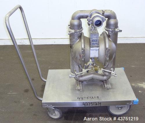 Used Wilden Air Operated Double Diaphragm Pump, Model M8, 316 Stainless Steel. Rated approximately 135 gallons per minute, 1/4" maximum solids handling. 2" Inlet/outlet.