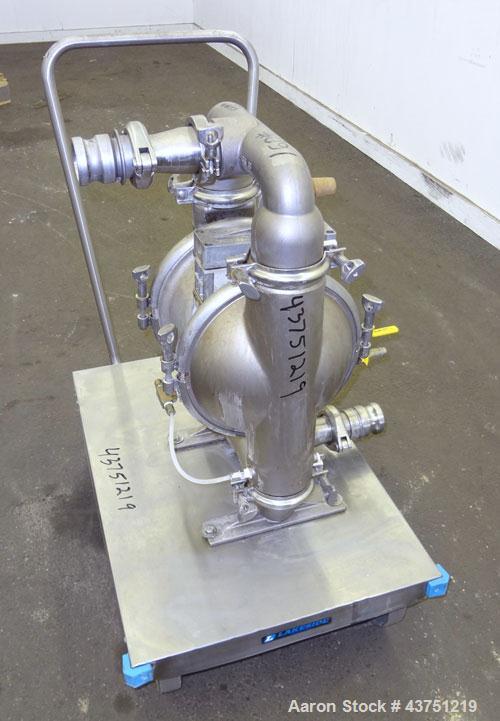 Used Wilden Air Operated Double Diaphragm Pump, Model M8, 316 Stainless Steel. Rated approximately 135 gallons per minute, 1/4" maximum solids handling. 2" Inlet/outlet.