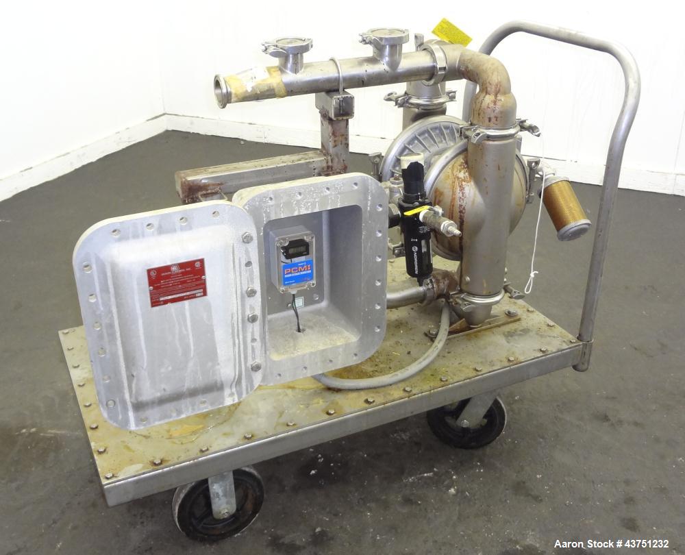 Used Wilden Air Operated Double Diaphragm Pump, Model A8T/SAAA/FG/FG/FG/129, 316 Stainless Steel. Rated approximate 111 gallons per minute, 1/4" diameter maximum solids handling. 2" Inlet/outlet. Inc...
