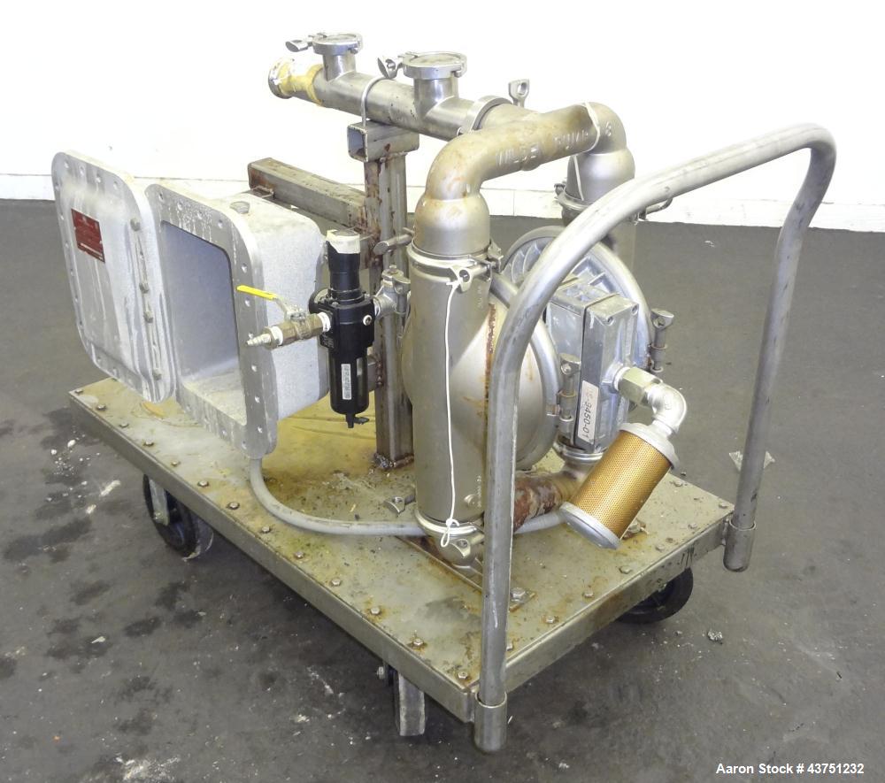 Used Wilden Air Operated Double Diaphragm Pump, Model A8T/SAAA/FG/FG/FG/129, 316 Stainless Steel. Rated approximate 111 gallons per minute, 1/4" diameter maximum solids handling. 2" Inlet/outlet. Inc...