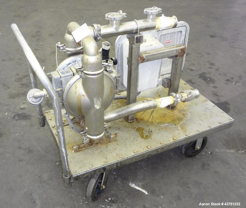 Used Wilden Air Operated Double Diaphragm Pump, Model A8T/SAAA/FG/FG/FG/129, 316 Stainless Steel. Rated approximate 111 gallons per minute, 1/4" diameter maximum solids handling. 2" Inlet/outlet. Inc...