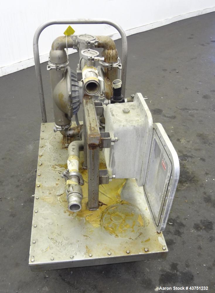 Used Wilden Air Operated Double Diaphragm Pump, Model A8T/SAAA/FG/FG/FG/129, 316 Stainless Steel. Rated approximate 111 gallons per minute, 1/4" diameter maximum solids handling. 2" Inlet/outlet. Inc...