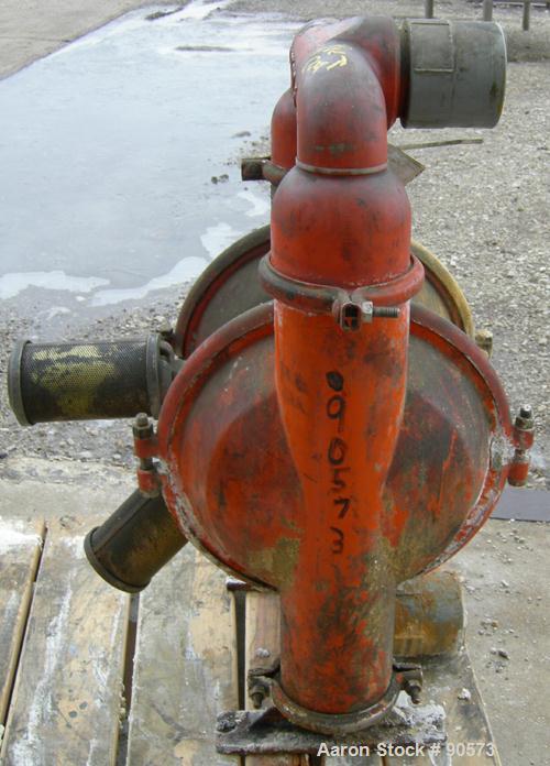 USED: Wilden air operated double diaphragm pump, model M15, 316 stainless steel. Rated 160 gallons per minute at 110 psi. 3/8" max solids handling. 3" NPT inlet/outlet.