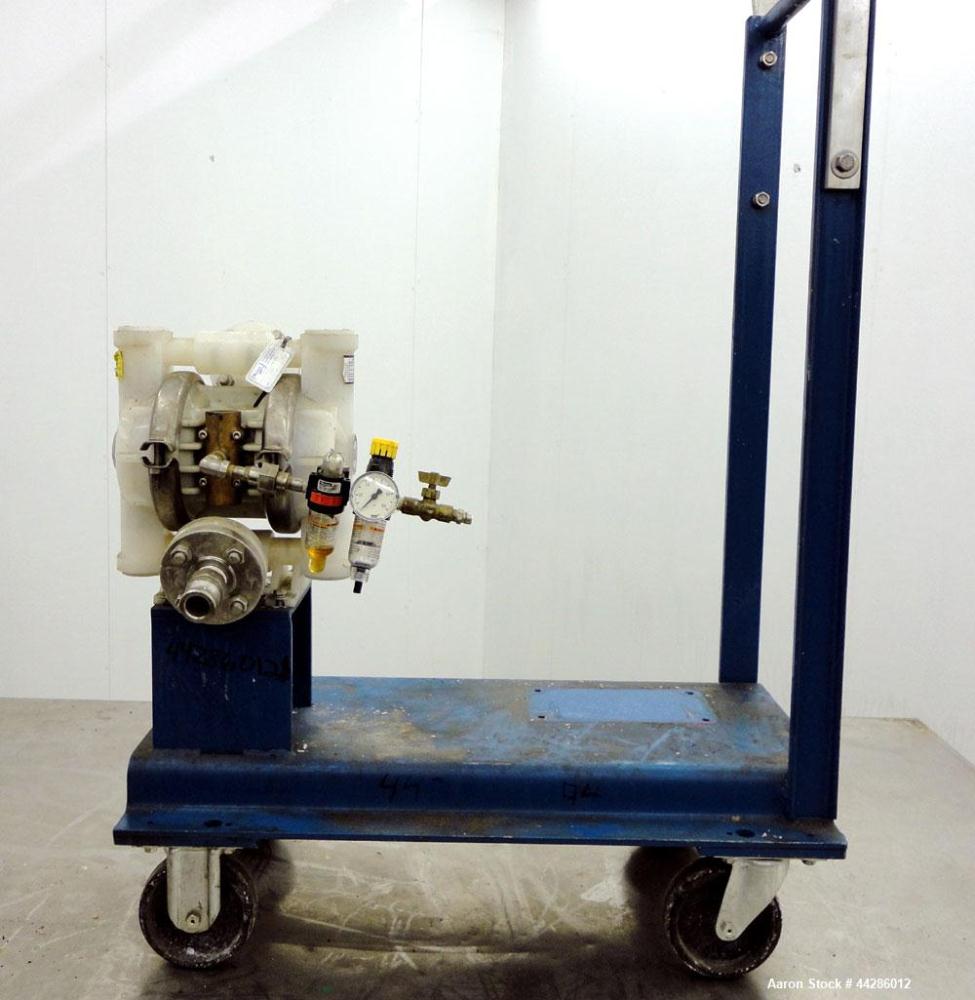Used Wilden Air Operated Double Diaphragm Pump, Model M2/KPPT/VT/VT/KTV/400, Polypropylene. Rated approximate 10 gallons per minute, 1/8” diameter maximum solids handling. 1” Inlet/outlet. Mounted on...