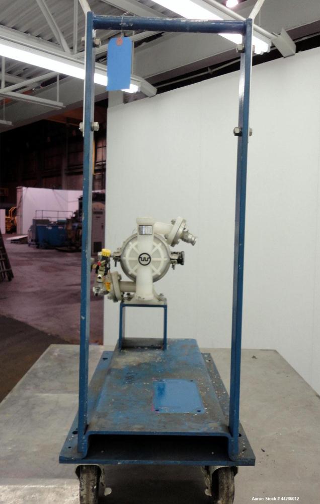 Used Wilden Air Operated Double Diaphragm Pump, Model M2/KPPT/VT/VT/KTV/400, Polypropylene. Rated approximate 10 gallons per minute, 1/8” diameter maximum solids handling. 1” Inlet/outlet. Mounted on...