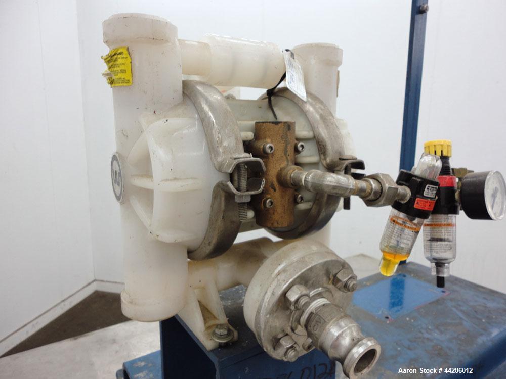 Used Wilden Air Operated Double Diaphragm Pump, Model M2/KPPT/VT/VT/KTV/400, Polypropylene. Rated approximate 10 gallons per minute, 1/8” diameter maximum solids handling. 1” Inlet/outlet. Mounted on...