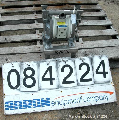 USED: Wilden air operated double diaphragm pump, model T2/SPPN/TF/TF/STF/070, 316 stainless steel. Rated 35 gallons per minute, 1/8" max solids handling, 125 psi. 1-1/2" inlet/outlet.