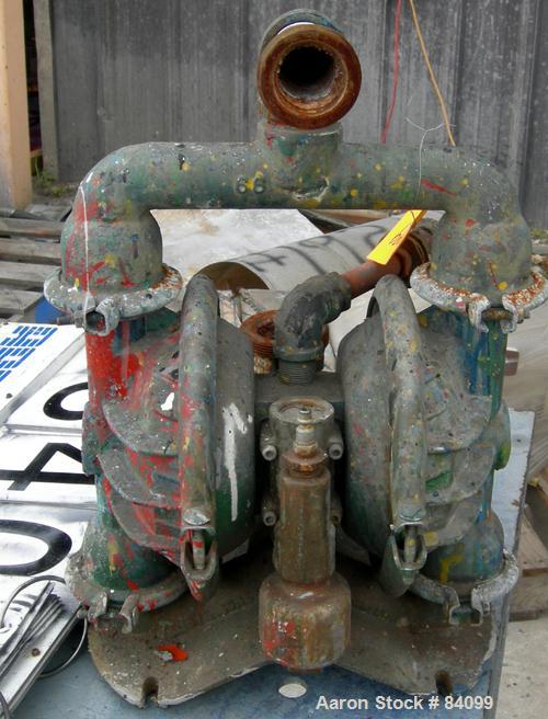 Used Wilden Air Operated Double Diaphragm Pump, Model M4, Aluminum Construction. Rated approximately 93 gallons per minute, 2" inlet, 1-1/2" outlet.