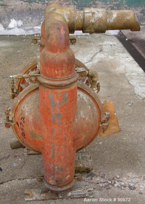 USED: Wilden air operated double diaphragm pump, model M8/SO/NE/NE/NE, 316 stainless steel. Rated 120 gallons per minute at 80 psi. 1/4" max solids handling. 4" flange inlet/outlet. Built 1983.