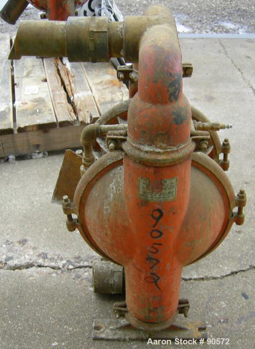 USED: Wilden air operated double diaphragm pump, model M8/SO/NE/NE/NE, 316 stainless steel. Rated 120 gallons per minute at 80 psi. 1/4" max solids handling. 4" flange inlet/outlet. Built 1983.