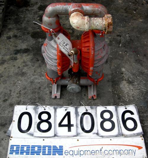Used Wilden Air Operated Double Diaphragm Pump, Model M8, Aluminum Construction. Rated approximately 156 gallons per minute, 125 psi, 2" inlet/outlet.