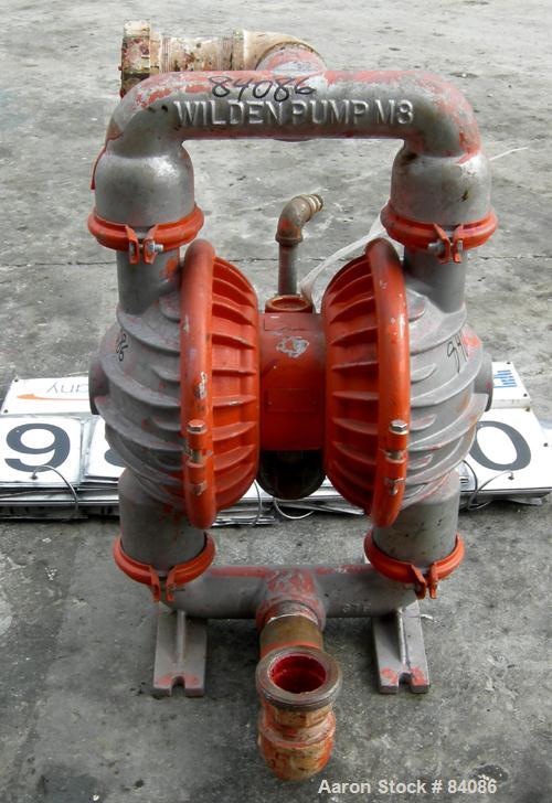 Used Wilden Air Operated Double Diaphragm Pump, Model M8, Aluminum Construction. Rated approximately 156 gallons per minute, 125 psi, 2" inlet/outlet.