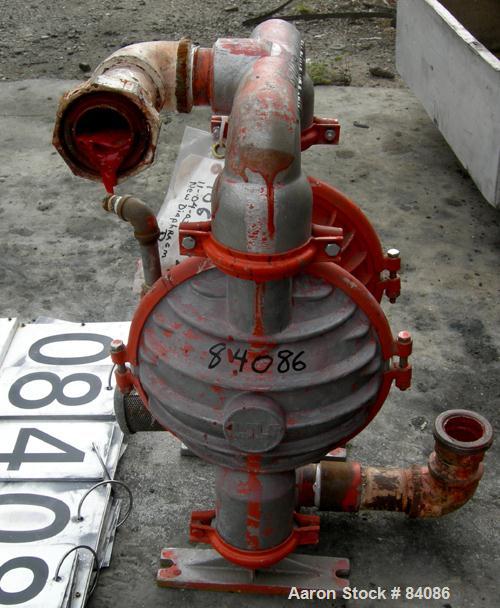 Used Wilden Air Operated Double Diaphragm Pump, Model M8, Aluminum Construction. Rated approximately 156 gallons per minute, 125 psi, 2" inlet/outlet.