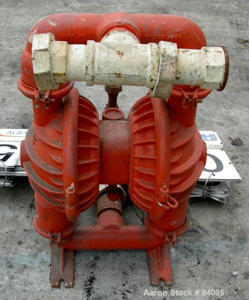 USED: Wilden Air Operated Double Diaphragm Pump, model M8, aluminum construction. Rated approximately 156 gallons per minute, 125 psi, 2" inlet/outlet. Built 1987.