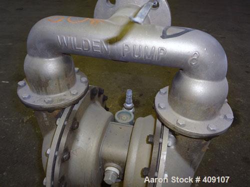 Used Wilden Air Operated Double Diaphragm Pump, Model M8, 316 Stainless Steel. Rated approximate 156 gallons per minute, ¼” maximum solids handling. 2” Inlet/outlet.