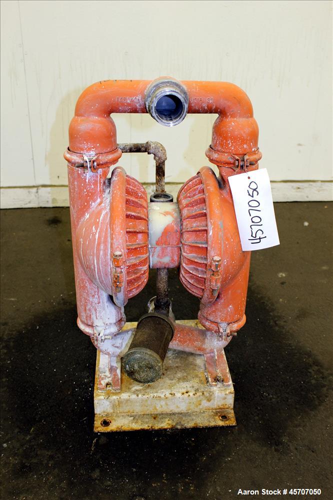 Used Wilden Air Operated Double Diaphragm Pump, Model M8, 316 Stainless Steel. 2" inlet/outlet. Rated approximate 158 gallons per minute, 1/4" maximum solids handling, maximum pressure 125 psi. Base ...