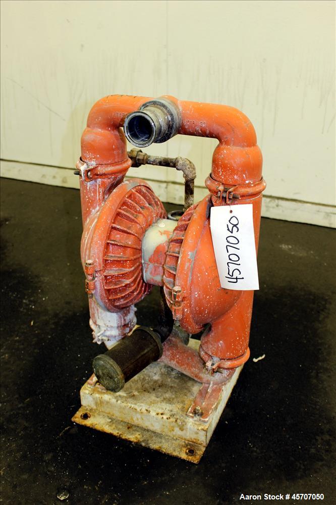 Used Wilden Air Operated Double Diaphragm Pump, Model M8, 316 Stainless Steel. 2" inlet/outlet. Rated approximate 158 gallons per minute, 1/4" maximum solids handling, maximum pressure 125 psi. Base ...