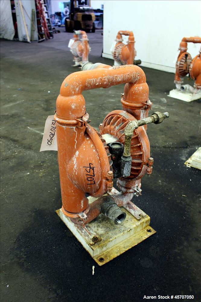 Used Wilden Air Operated Double Diaphragm Pump, Model M8, 316 Stainless Steel. 2" inlet/outlet. Rated approximate 158 gallons per minute, 1/4" maximum solids handling, maximum pressure 125 psi. Base ...